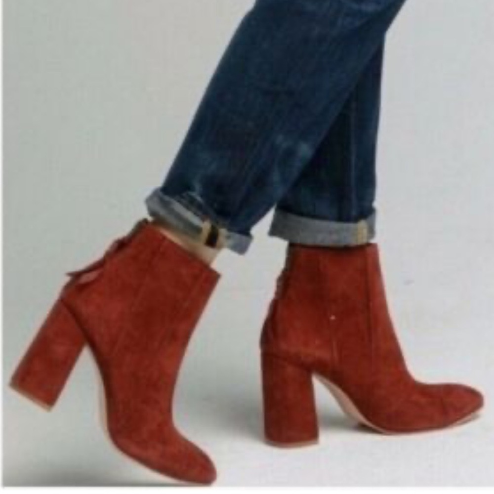 Able Rust Suede High Block Heel Ankle Booties